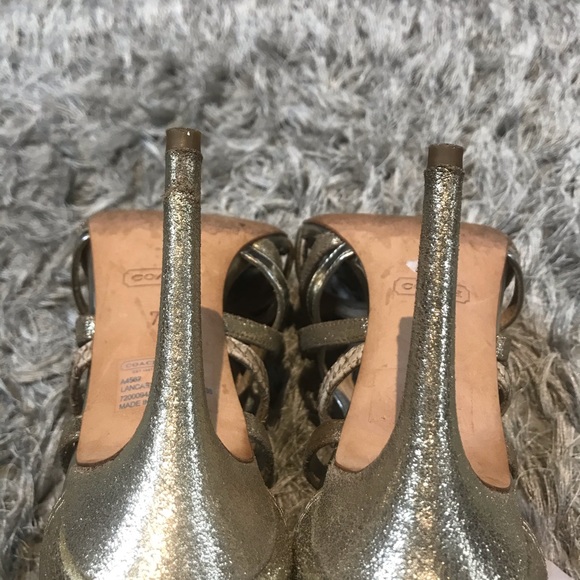 COACH GOLD SNAKE SHIMMER SANDALS - Picture 7 of 8